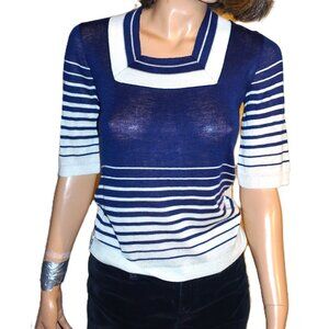Vintage JC Penny Fashions Navy Blue Striped Knit Blouse M